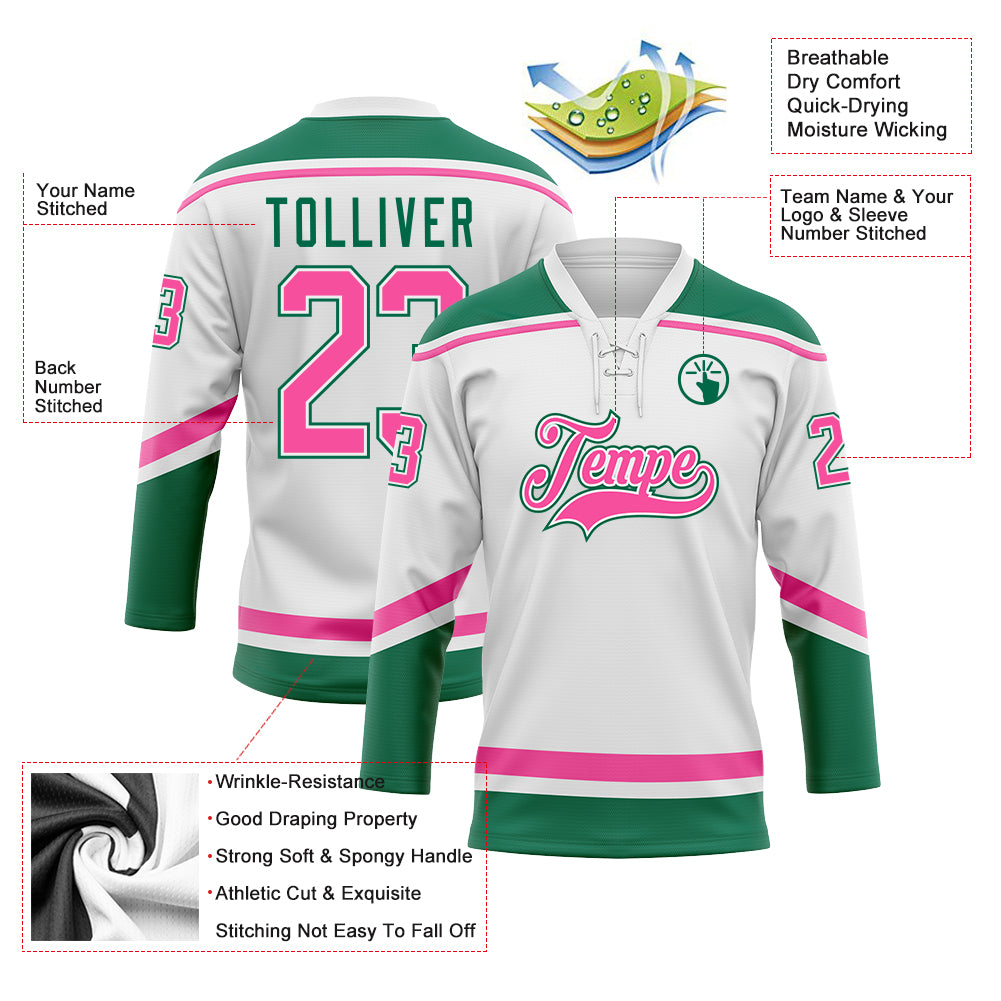 Custom Green Pink-White Classic Style Hockey Jersey main image 1