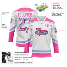 Load image into Gallery viewer, Custom White Light Blue Black-Pink Hockey Lace Neck Jersey