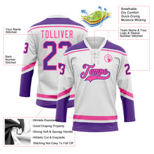 Load image into Gallery viewer, Custom White Purple-Pink Hockey Lace Neck Jersey