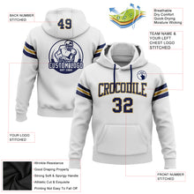 Load image into Gallery viewer, Custom Stitched White Navy-Old Gold Football Pullover Sweatshirt Hoodie