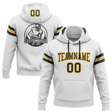 Load image into Gallery viewer, Custom Stitched White Black-Gold Football Pullover Sweatshirt Hoodie