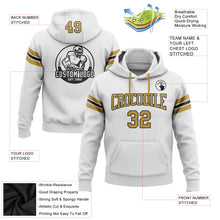 Load image into Gallery viewer, Custom Stitched White Old Gold-Black Football Pullover Sweatshirt Hoodie
