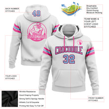 Load image into Gallery viewer, Custom Stitched White Light Blue Black-Pink Football Pullover Sweatshirt Hoodie