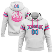 Load image into Gallery viewer, Custom Stitched White Sky Blue Black-Pink Football Pullover Sweatshirt Hoodie