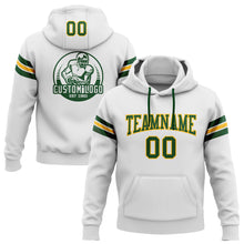 Load image into Gallery viewer, Custom Stitched White Green-Gold Football Pullover Sweatshirt Hoodie