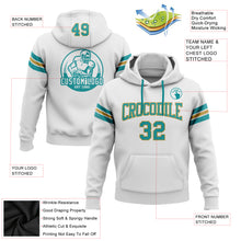 Load image into Gallery viewer, Custom Stitched White Teal-Old Gold Football Pullover Sweatshirt Hoodie
