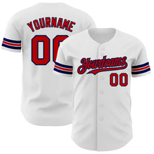 Load image into Gallery viewer, Custom White Red-Navy Authentic Baseball Jersey
