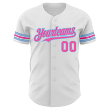 Load image into Gallery viewer, Custom White Pink-Light Blue Authentic Baseball Jersey