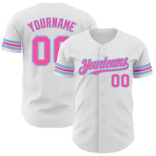 Load image into Gallery viewer, Custom White Pink-Light Blue Authentic Baseball Jersey