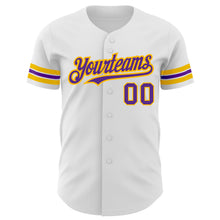 Load image into Gallery viewer, Custom White Purple-Gold Authentic Baseball Jersey