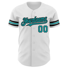 Load image into Gallery viewer, Custom White Teal-Black Authentic Baseball Jersey