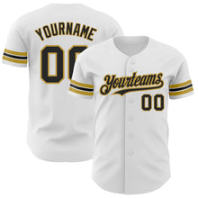 Load image into Gallery viewer, Custom White Black-Old Gold Authentic Baseball Jersey