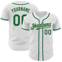 Load image into Gallery viewer, Custom White Kelly Green-Vegas Gold Authentic Baseball Jersey