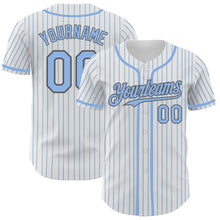 Load image into Gallery viewer, Custom White Light Blue Pinstripe Steel Gray Authentic Baseball Jersey