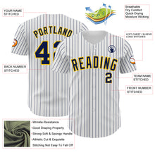 Load image into Gallery viewer, Custom White Navy Pinstripe Yellow Authentic Baseball Jersey