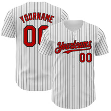 Load image into Gallery viewer, Custom White Black Pinstripe Red Authentic Baseball Jersey