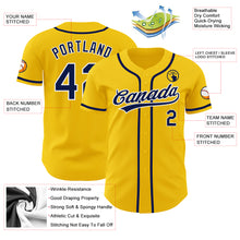 Load image into Gallery viewer, Custom Yellow Navy-White Authentic Baseball Jersey