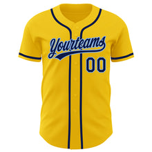 Load image into Gallery viewer, Custom Yellow Navy-Light Blue Authentic Baseball Jersey
