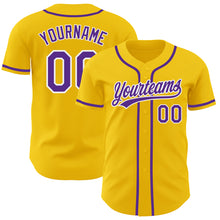 Load image into Gallery viewer, Custom Yellow Purple-White Authentic Baseball Jersey
