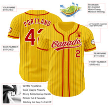 Load image into Gallery viewer, Custom Yellow Black Pinstripe Red-White Authentic Baseball Jersey