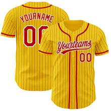 Load image into Gallery viewer, Custom Yellow Black Pinstripe Red-White Authentic Baseball Jersey