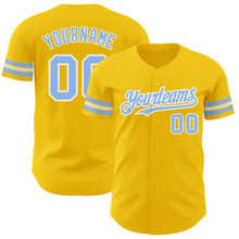 Load image into Gallery viewer, Custom Yellow Light Blue-White Authentic Baseball Jersey