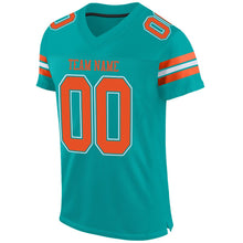 Load image into Gallery viewer, Custom Aqua Orange-White Mesh Authentic Football Jersey