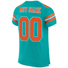 Load image into Gallery viewer, Custom Aqua Orange-White Mesh Authentic Football Jersey