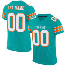 Load image into Gallery viewer, Custom Aqua White-Orange Mesh Authentic Football Jersey