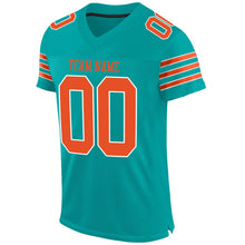 Load image into Gallery viewer, Custom Aqua Orange-White Mesh Authentic Football Jersey
