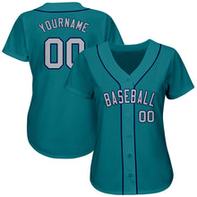 Load image into Gallery viewer, Custom Teal Gray-Navy Authentic Baseball Jersey