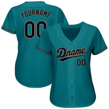 Load image into Gallery viewer, Custom Teal Navy-Old Gold Authentic Baseball Jersey