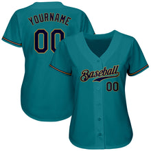 Load image into Gallery viewer, Custom Teal Navy-Old Gold Authentic Baseball Jersey