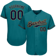 Load image into Gallery viewer, Custom Teal Navy-Old Gold Authentic Baseball Jersey