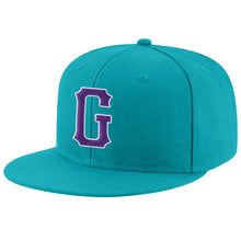 Load image into Gallery viewer, Custom Aqua Purple-White Stitched Adjustable Snapback Hat