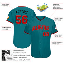 Load image into Gallery viewer, Custom Teal Red-Black Authentic Baseball Jersey