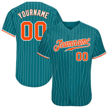 Load image into Gallery viewer, Custom Teal White Pinstripe Orange-White Authentic Baseball Jersey