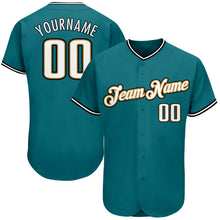 Load image into Gallery viewer, Custom Teal White-Old Gold Authentic Baseball Jersey