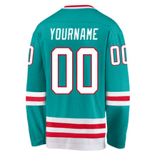 Load image into Gallery viewer, Custom Aqua White-Red Hockey Jersey