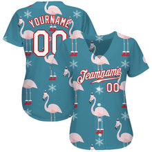 Load image into Gallery viewer, Custom Teal White-Red Christmas 3D Authentic Baseball Jersey