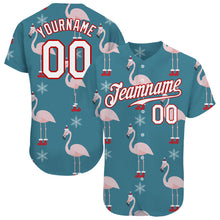 Load image into Gallery viewer, Custom Teal White-Red Christmas 3D Authentic Baseball Jersey