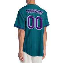 Load image into Gallery viewer, Custom Teal Purple Pinstripe Purple-White Authentic Baseball Jersey