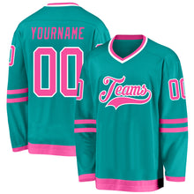 Load image into Gallery viewer, Custom Aqua Pink-White Hockey Jersey