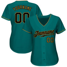 Load image into Gallery viewer, Custom Teal Black-Old Gold Authentic Baseball Jersey