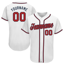 Load image into Gallery viewer, Custom White Red-Navy Baseball Jersey