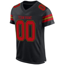 Load image into Gallery viewer, Custom Black Red-Old Gold Mesh Authentic Football Jersey