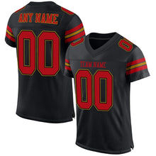 Load image into Gallery viewer, Custom Black Red-Old Gold Mesh Authentic Football Jersey