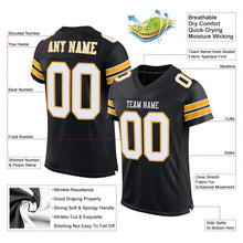 Load image into Gallery viewer, Custom Black White-Gold Mesh Authentic Football Jersey