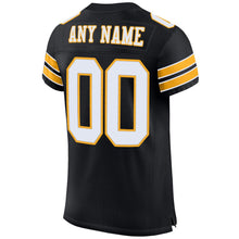 Load image into Gallery viewer, Custom Black White-Gold Mesh Authentic Football Jersey