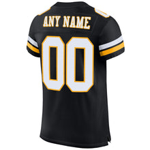 Load image into Gallery viewer, Custom Black White-Gold Mesh Authentic Football Jersey